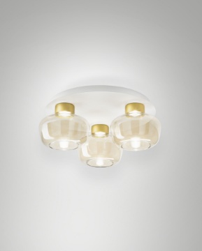 Immagine di Lampada da Soffitto 3 Paralumi Vetro Cognac Led Step Dimmer Kino Ø41,5 cm Fabas