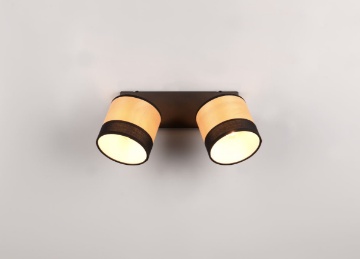 Immagine di Faretto 2xE14 Spots Cilindrici Orientabili Legno Naturale Bolzano Trio Lighting