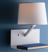 Immagine di Applique Abatjour Camera Da Letto Metallo Bianco Con Mensola e Presa USB