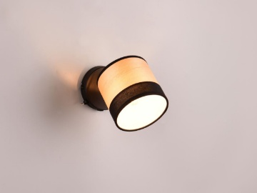 Immagine di Faretto Spot Paralume Cilindro Orientabile in Legno Naturale 1xE14 Bolzano Trio Lighting 
