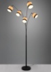 Immagine di Piantana 5 Luci Paralumi Legno Naturale e Tessuto Nero Bolzano Trio Lighting