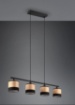 Immagine di Lampadario in Linea 4 Paralumi Legno Naturale e Tessuto Nero Bolzano Trio Lighting