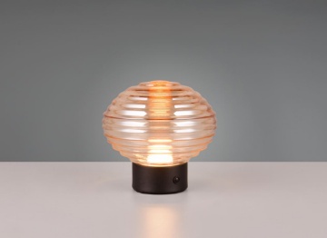 Immagine di Abat-jour Led Touch Senza Fili Earl Sfera Vetro Rigato Ambra Trio Lighting