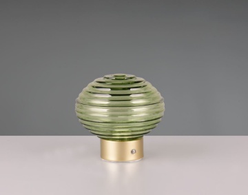Immagine di Lampada Ricaricabile Da Comodino Ottone Con Vetro Rigato Verde Led Dimmer Earl Trio