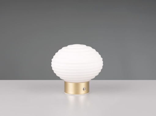 Immagine di Lumetto Ottone Vetro Rigato Bianco Led Touch Dimmer Ricaricabile Earl Trio