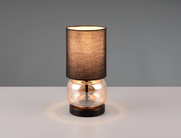 Immagine di Lumetto Decorativo Vetro Ambra e Paralume Tessuto 1xE27 Elio Trio Lighting 