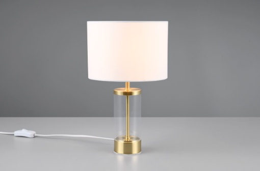 Immagine di Lampada da Comò Grazia Base Vetro e Metallo Ottone con Paralume Tessuto Bianco 1xE14 Trio Lighting