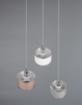 Immagine di Sospensione Rotonda 3 Paralumi Tessuto Grigio Bianco e Marrone Kaprun Trio Lighting 