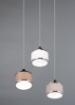Immagine di Sospensione Rotonda 3 Paralumi Tessuto Grigio Bianco e Marrone Kaprun Trio Lighting 