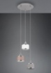Immagine di Sospensione Rotonda 3 Paralumi Tessuto Grigio Bianco e Marrone Kaprun Trio Lighting 