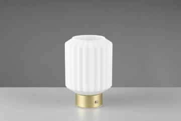 Immagine di Lumetto Decorativo Vetro Bianco con Base Ottone Touch Led Lord Ricaricabile Trio Lighting 