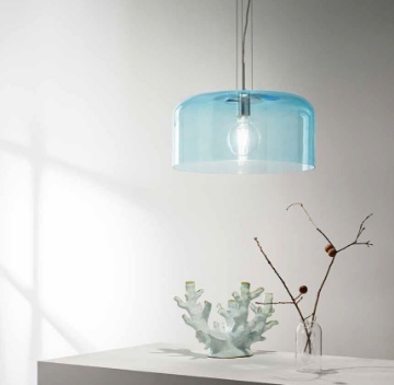Immagine di Lampadario Per Cucina Sospensione Vetro Blu Moderno Gibus 30 cm Fan Europe