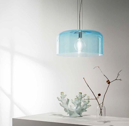 Immagine di Lampadario Per Cucina Sospensione Vetro Blu Moderno Gibus 30 cm Fan Europe