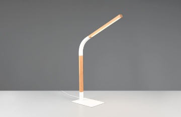 Immagine di Lampada da Tavolo Led Touch Norris Bacchetta Metallo Bianco e Legno Naturale Trio Lighting