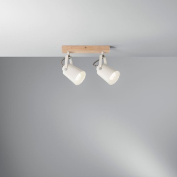 Immagine di Applique Parete Soffitto 2 Faretti Orientabili Bianco Effetto Legno Eda AP2 Fan Europe