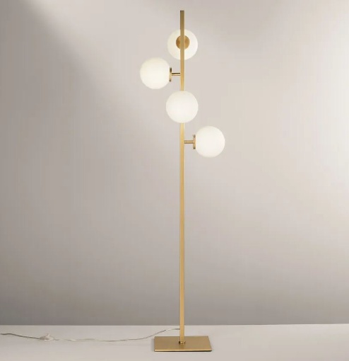 Immagine di Piantana Da Salotto Oro Con Sfere Vetro Bianco Enoire Luce Ambiente Design