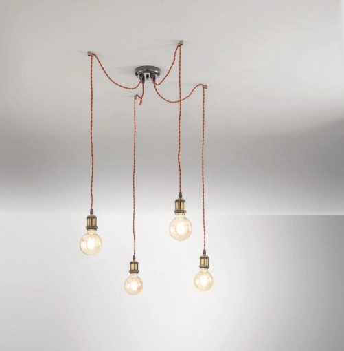 Immagine di Lampadario Vintage Con Decentramento Portalampade Rame Groove S4 Luce Ambiente Design