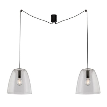 Immagine di Lampadario Decentrato Per Sala Da Pranzo Due Luci Vetro Trasparente Ares Luce Ambiente Design