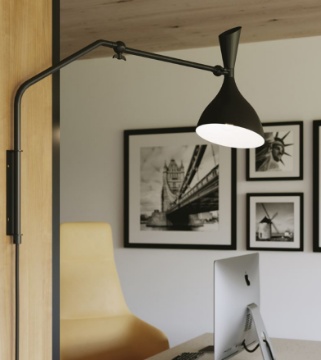 Immagine di Applique Da Parete Orientabile Lampada Snodabile Metallo Bianco Nero Per Ufficio Morgan Fan Europe