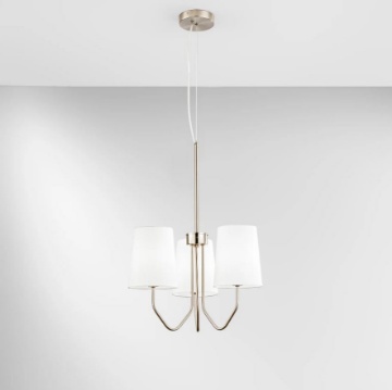Immagine di Lampadario 3 Luci Nichel Con Paralumi Bianchi Sally Fan