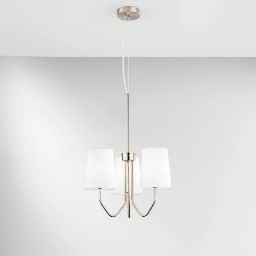 Immagine di Lampadario 3 Luci Nichel Con Paralumi Bianchi Sally Fan