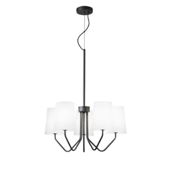 Immagine di Lampadario Soggiorno Nero Con 5 Paralumi Bianchi Sally Fan