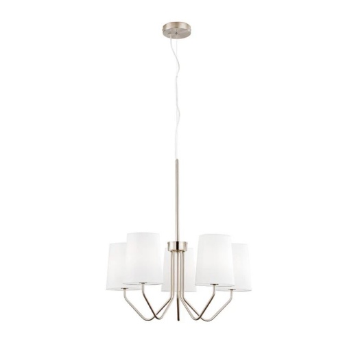 Immagine di Lampadario Con Bracci Metallo Nichel Paralumi Bianchi Sally 5 Luci Fan Europe