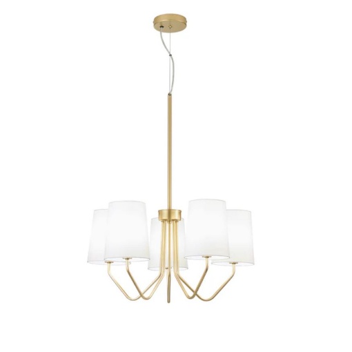 Immagine di Lampadario Soggiorno Oro 5 Paralumi Bianchi Sally Fan Europe