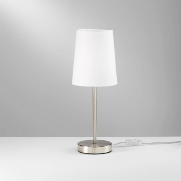 Immagine di Abatjour Moderna Metallo Nichel Con Paralume Tessuto Bianco Sally Fan