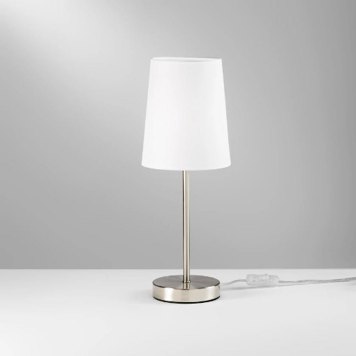 Immagine di Abatjour Moderna Metallo Nichel Con Paralume Tessuto Bianco Sally Fan