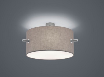 Immagine di Plafoniera Nichel con Grande Paralume Tessuto Grigio 3xE27 Camden Trio Lighting