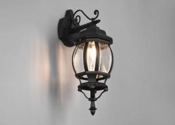 Immagine di Applique Lanterna Classica da Esterno Luce Verso Sotto Elvo Nero IP44 Trio