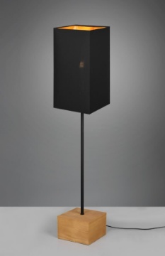 Immagine di Lampada Nordica da Terra Quadrata Woody Base Legno e Paralume Nero Trio Lighting