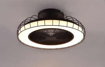 Immagine di Lampada Ventilatore da Soffitto Gabbia Nera Led con Tecnologia Wiz Sandfjord Trio Lighting 