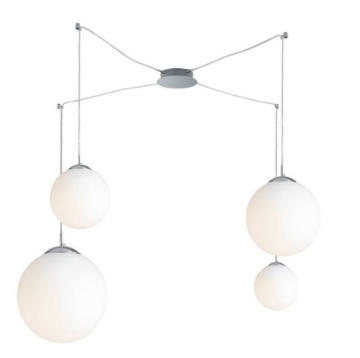 Immagine di Lampadario Decentrato Sfere Pendenti Vetro Bianco Per Soggiorno City S4 Fan