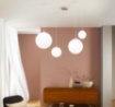 Immagine di Lampadario Decentrato Sfere Pendenti Vetro Bianco Per Soggiorno City S4 Fan