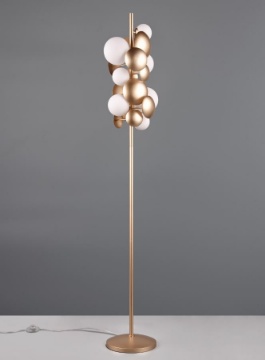 Immagine di Lampada da Terra Design Cerchi Metallo Oro e Sfere Vetro Bianco 7xG9 Bubble Trio Lighting
