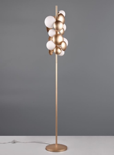 Immagine di Lampada da Terra Design Cerchi Metallo Oro e Sfere Vetro Bianco 7xG9 Bubble Trio Lighting