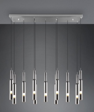Immagine di Lampadario Cromo per Illuminazione Tavoli 11 Cilindri Led CCT Vetro Fumé Lucent Trio Lighting