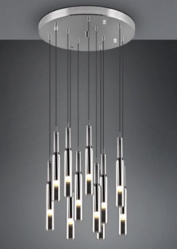 Immagine di Sospensione Rotonda Cromo 11 Paralumi Cilindro Vetro Led CCT + Switch Dimmer Lucent Trio Lighting 