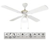 Immagine di Ventilatore Da Soffitto Bianco 4 Pale Con Luce E27 Comando A Catena Gemini Perenz