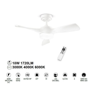 Immagine di Ventilatore Da Soffitto Pale Legno Bianco 6 Velocità Led CCT Sirio Perenz