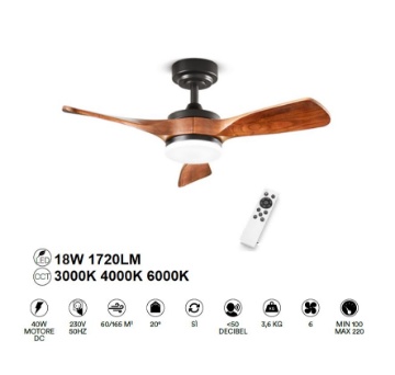 Immagine di Ventilatore A Pale Legno Noce Luce Led Regolabile Sirio Perenz