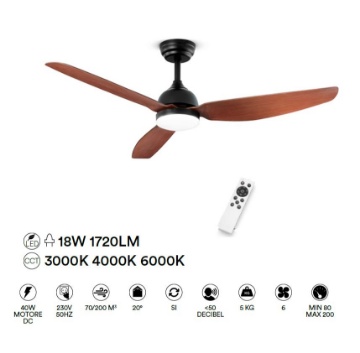 Immagine di Ventilatore a Pale Nero Noce 132 cm Led Luce Regolabile CCT Pegaso Perenz