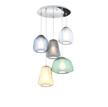 Immagine di Lampadario 5 Luci Per Soggiorno Moderno Pendenti Bocce Vetro Multicolor Double Skin Top Light