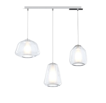 Immagine di Lampadario In Linea Per Tavolo 3 Luci Bocce Vetro Trasparente Double Skin Top Light