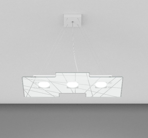 Immagine di Lampadario Led Per Tavolo Cucina Vetro Bianco Sagomato 3 Luci Gx53 Focus Top Light 1199