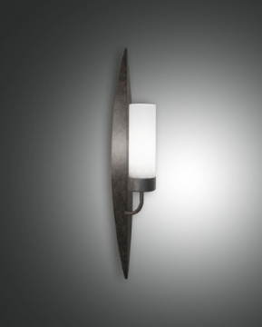 Immagine di Applique Rustica Struttura Ruggine e Paralume Cilindro Vetro Soffiato 1xE27 Vanity Fabas