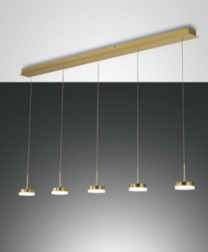 Immagine di Lampadario Moderno Binario Per Tavolo Penisola 5 Led 40w Dunk Ottone Fabas