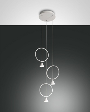 Immagine di Sospensione Moderna Bianca Anelli Decorativi e 3 Coni Led 24w Sirio Fabas 